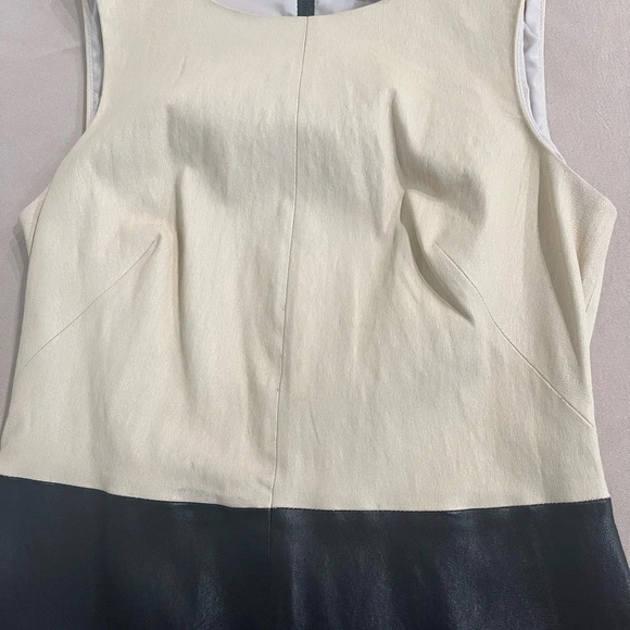 Theory Feria C Danish Leather Dress Bone & Black Lined Sleeveless Bodycon Size 0 - Picture 9 of 10